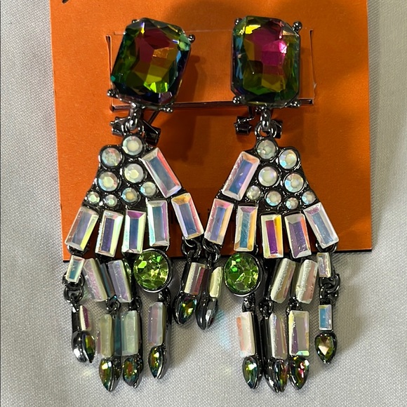 Betsey Johnson Ghoul Friends Skeleton Hand Drop Earrings rhinestones NWT - Picture 5 of 8